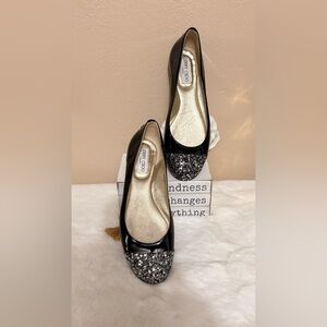Jimmy Choo Black Patent Leather Ballet Flats with Glitter Toe